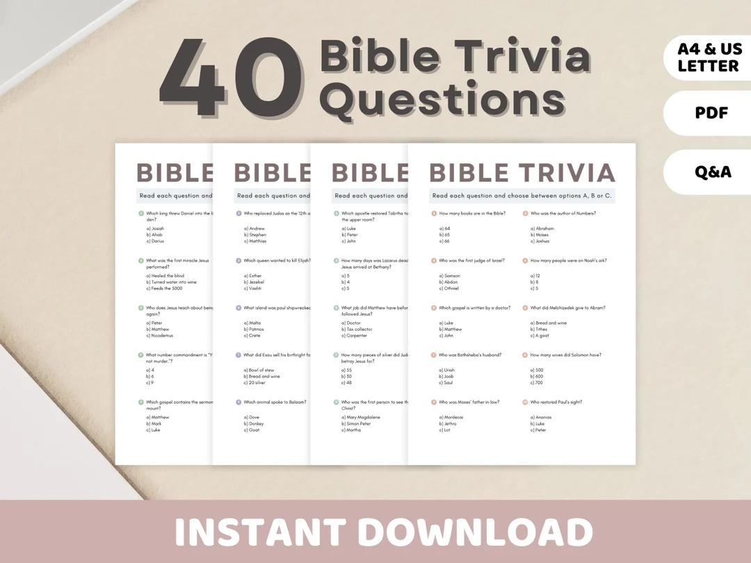 Bible Trivia Questions Game Printable Old New Testament Christian Party Icebreaker Church Camp Quiz Teens Youth Group Sunday School Etsy