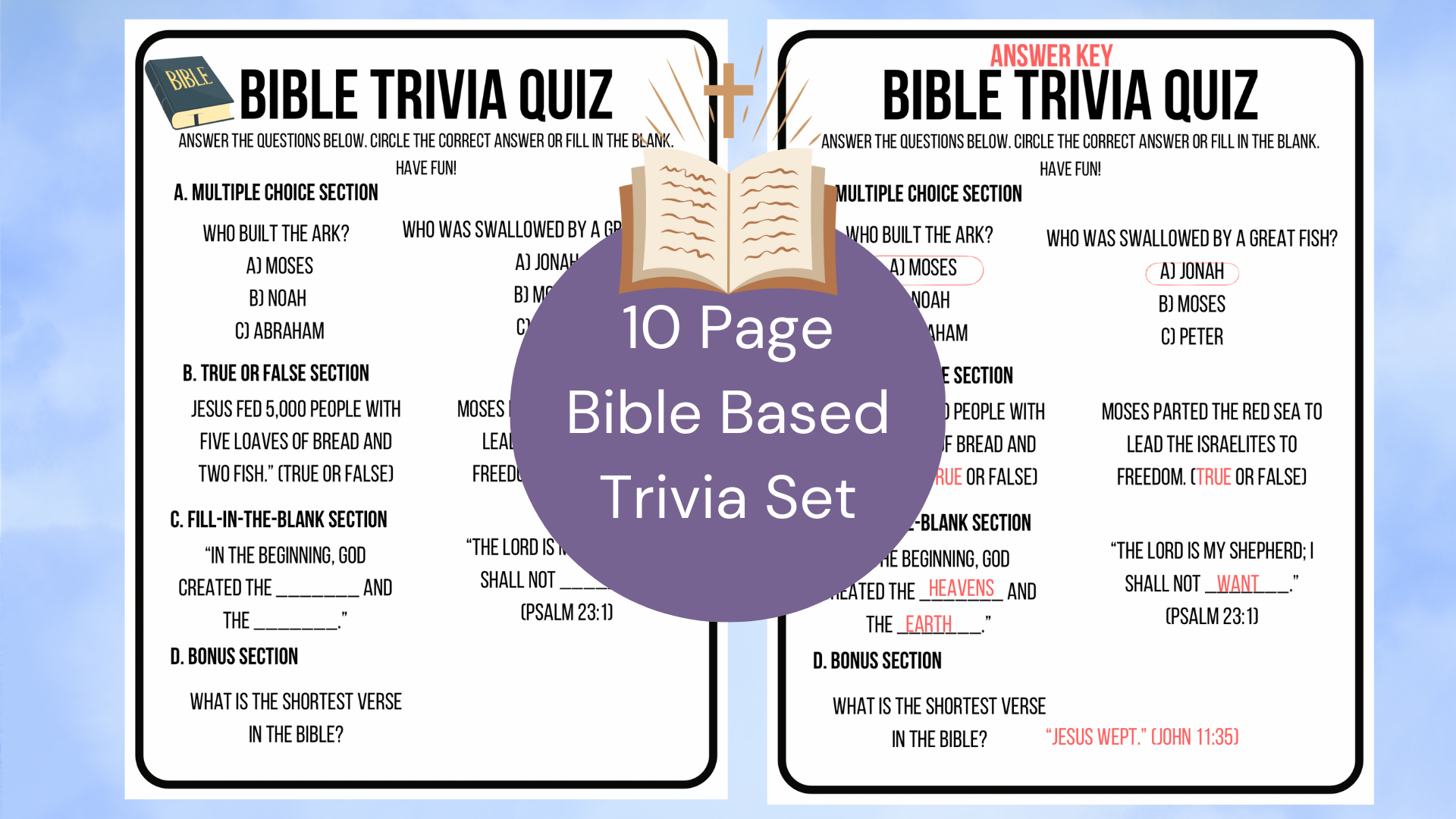 Bible Trivia Quiz Sheets Printable Bible Questions U0026 Answer Key Fun For All Ages Classful