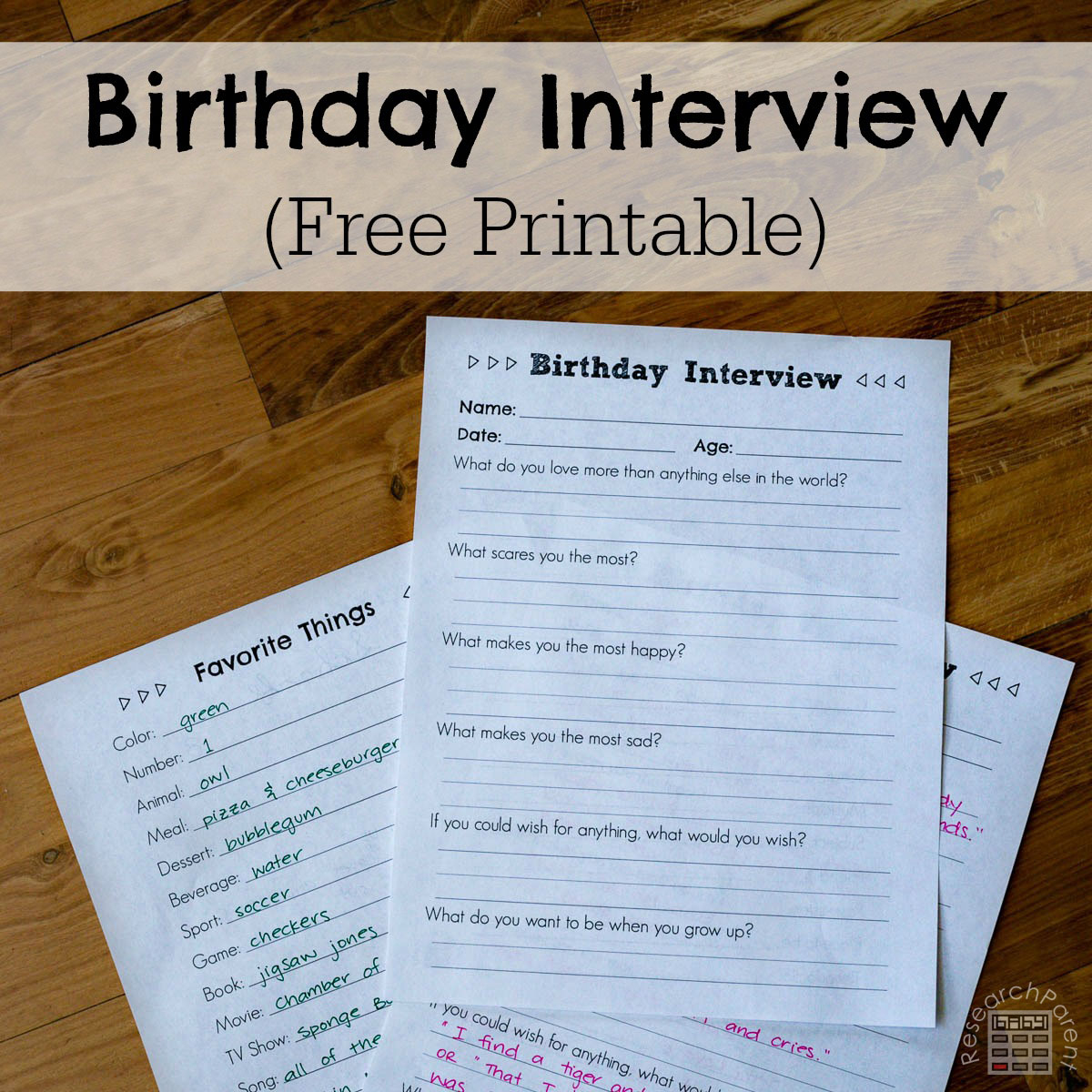 Birthday Interview Form ResearchParent