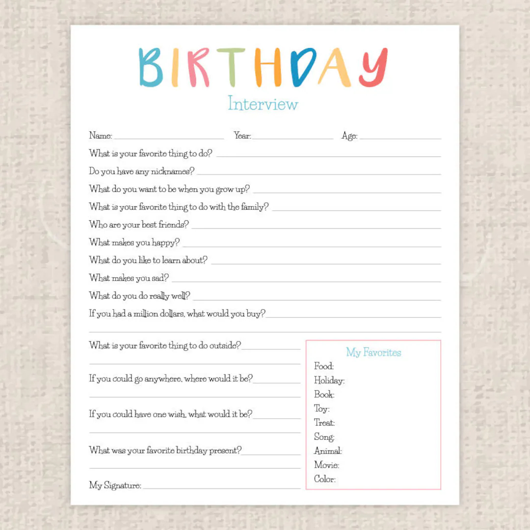 Birthday Interview Printable PDF Etsy
