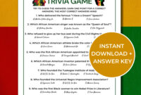 Black History Trivia Game Printable Black History Month Game Black History Activity For Kids And Adults Black History Quiz Etsy
