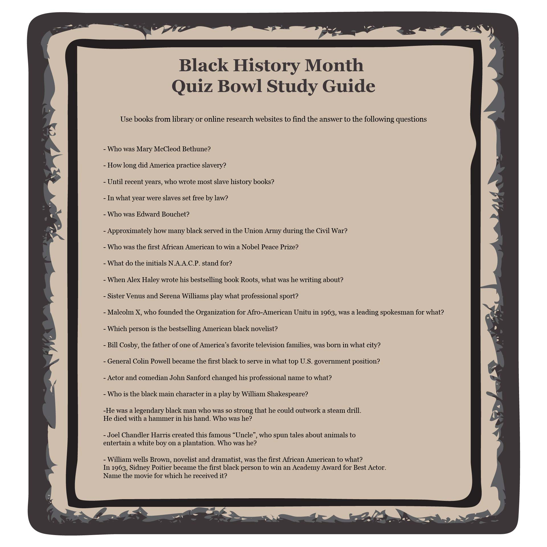 Free Printable Trivia Questions for Black Senoirs