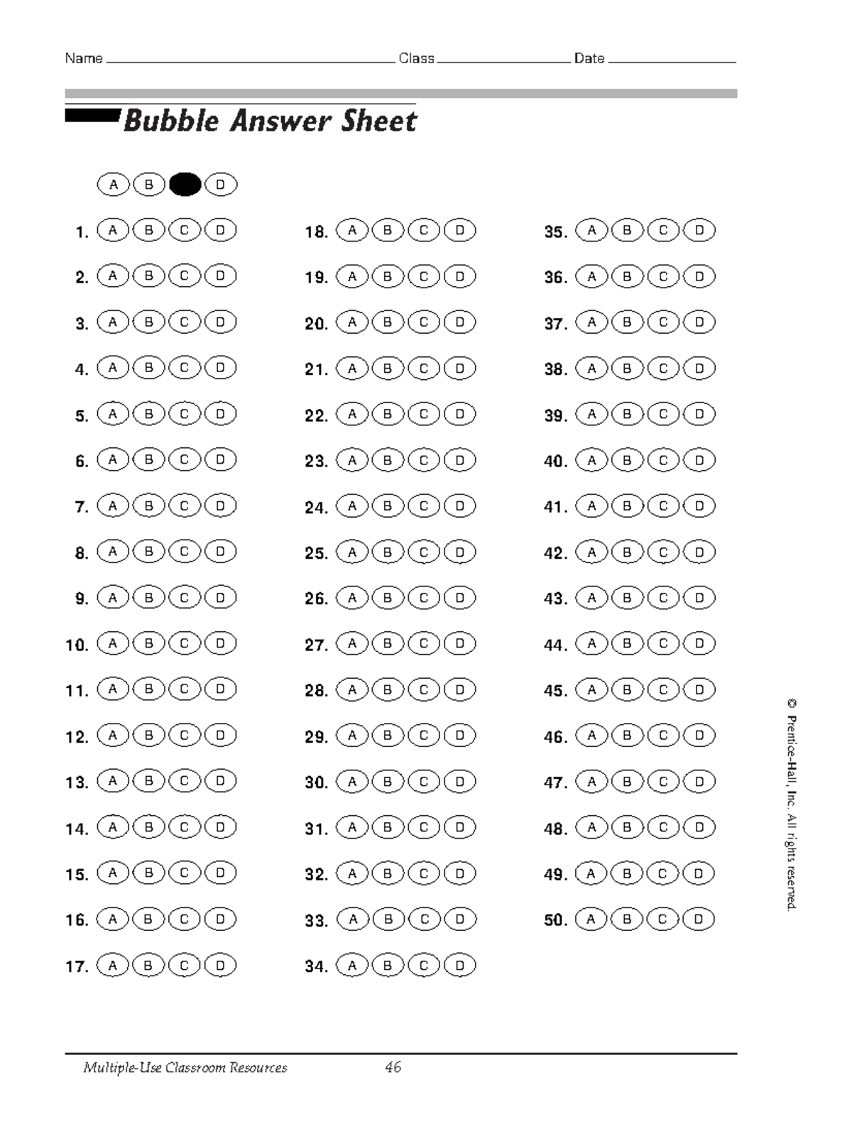 Bubble Answer Sheet 1 Questions 1 100 ABCD Format Studocu