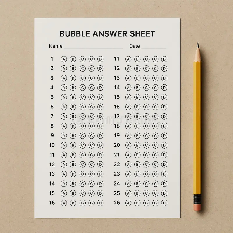 Bubble Answer Sheet With Pencil multiple Choice Exam Template Stock Illustration Illustration Of Presentation Mockup 383313197