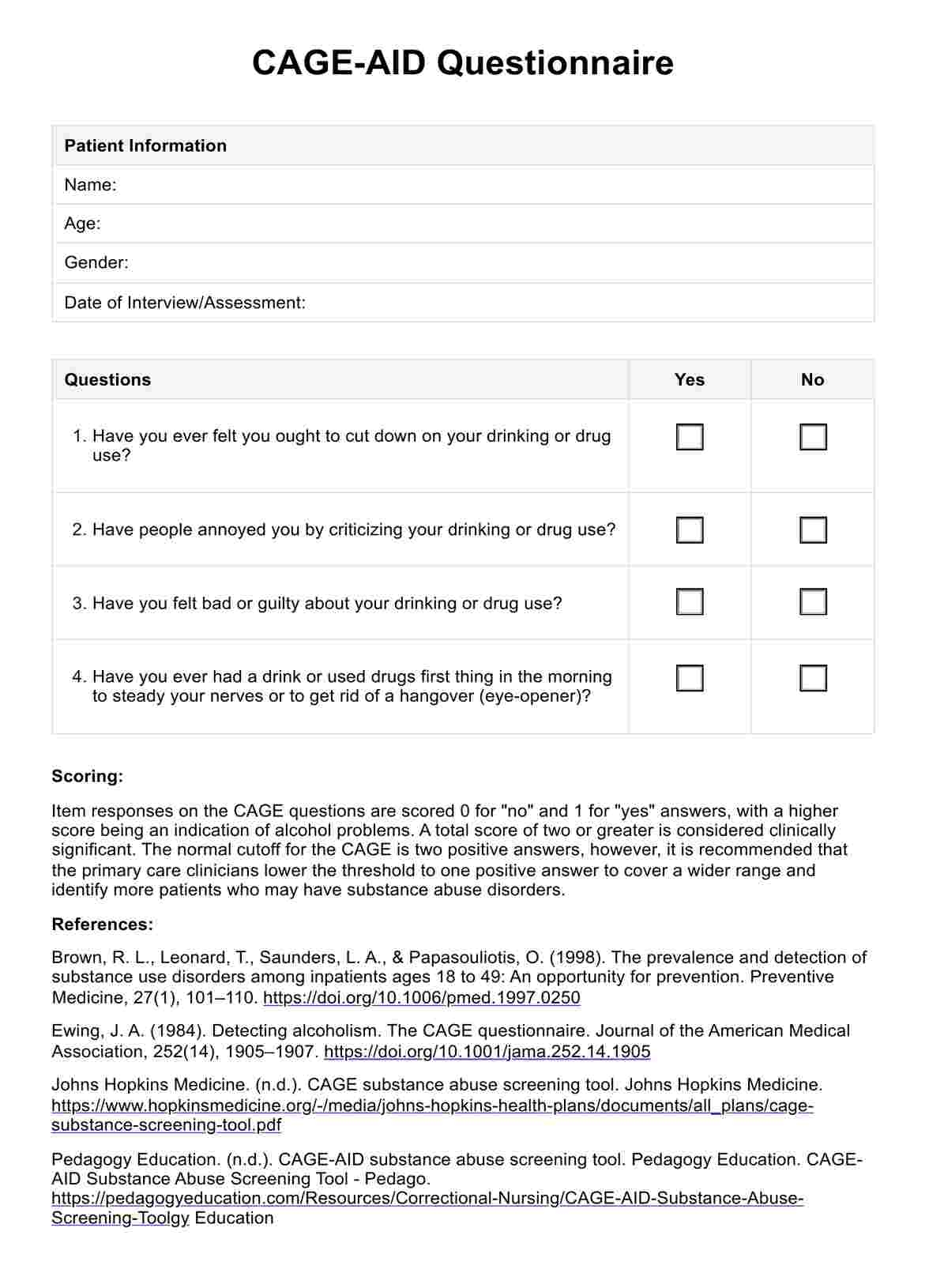 CAGE AID Questionnaire