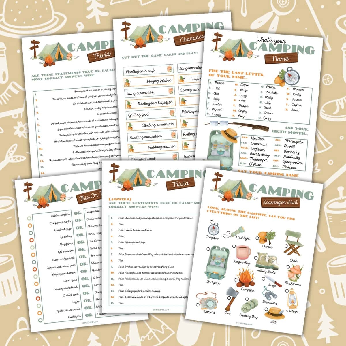 Camping Printable Game Set Kim Schob