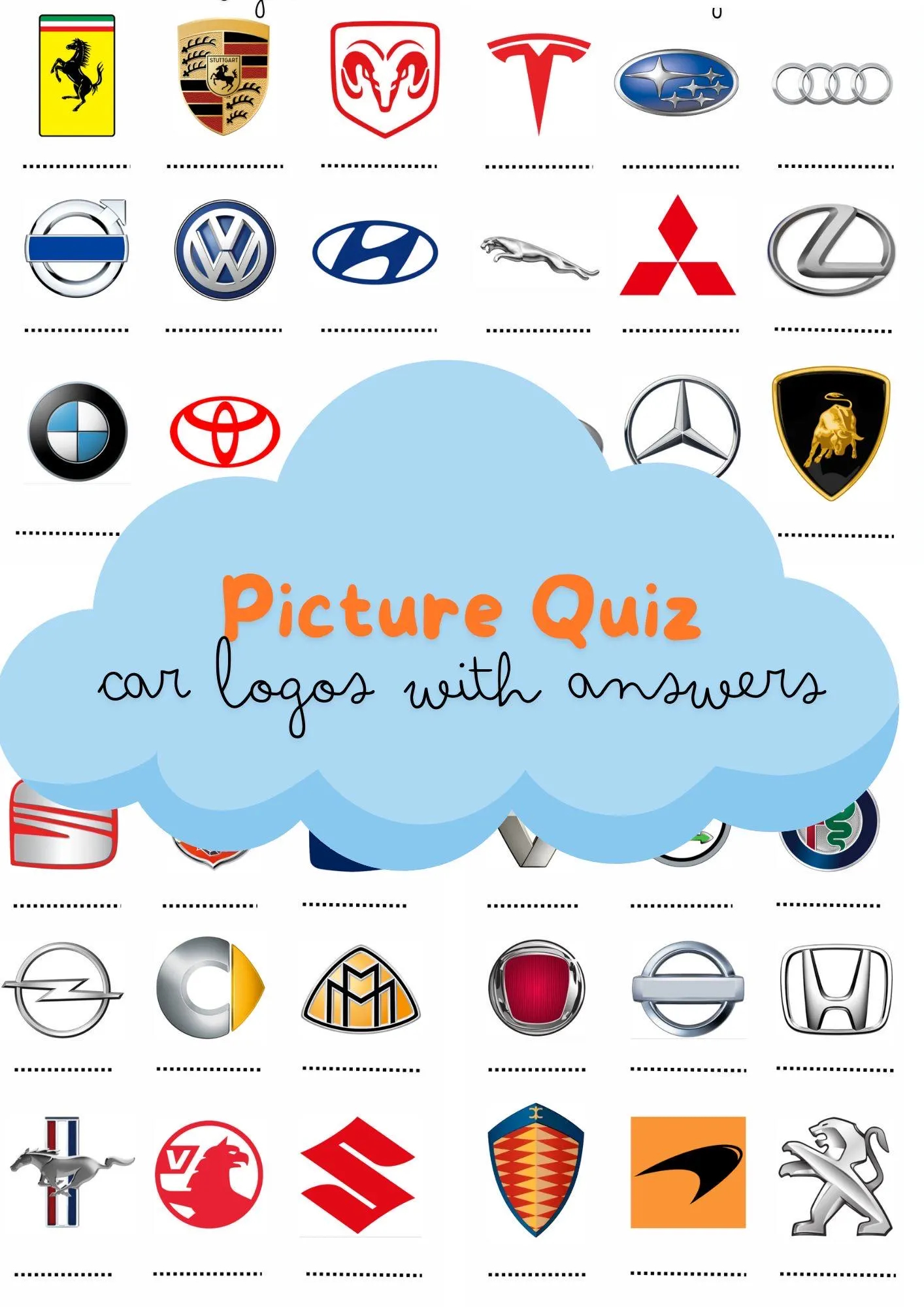 Car Logo Picture Quiz Fun Printable Quiz With Answers Perfect For Car Lovers Game Nights Etsy