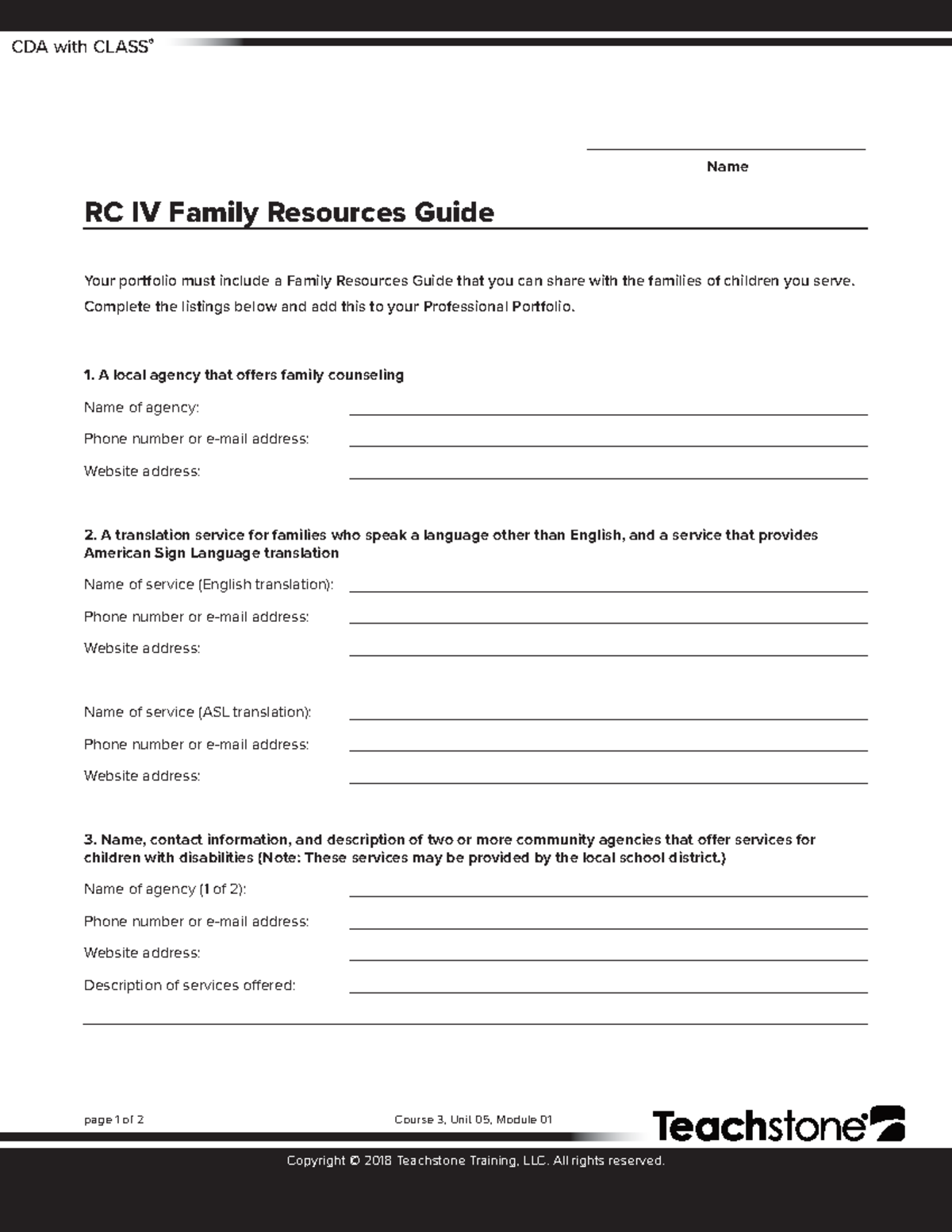 CDA Family Questionnaire Printable