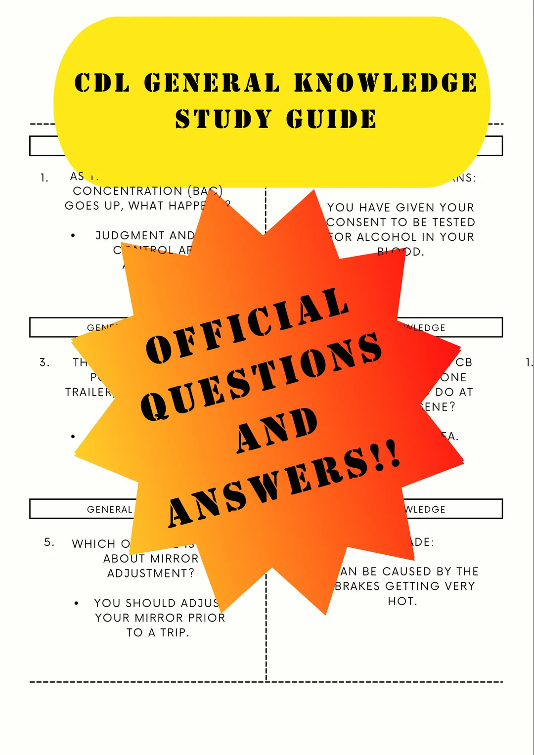 CDL General Knowledge Study Guide official 2025 Questions And Answers Etsy
