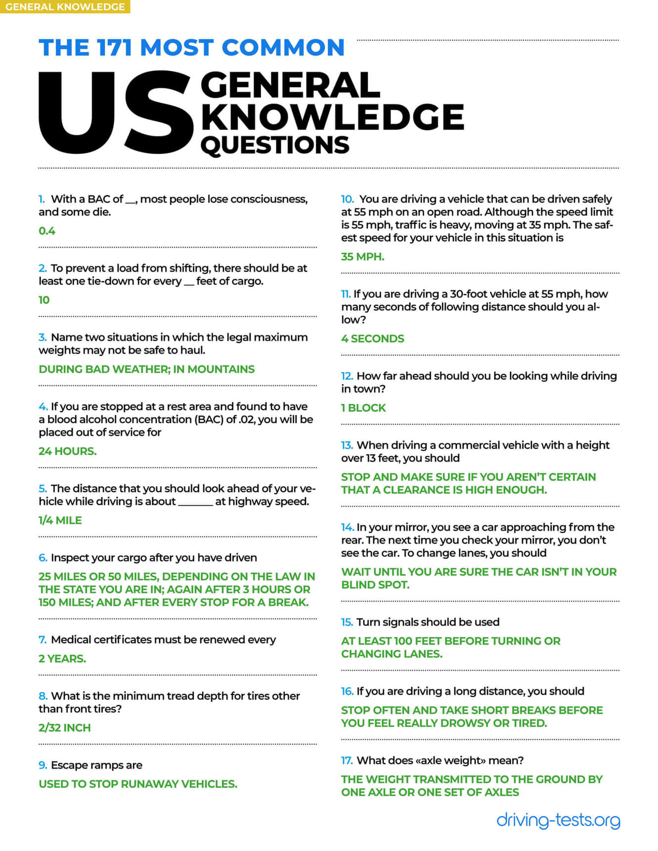 Free Printable CDL Test and Answers
