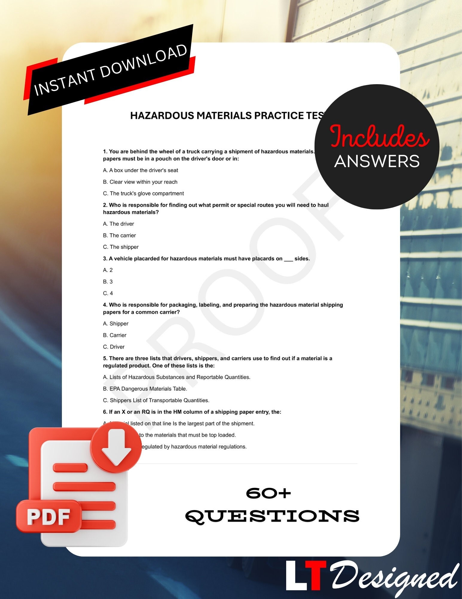 CDL Hazardous Materials Practice Test CDL Hazmat Exam Same As DOT Questions Pass The First Time W answers Printable Instant Download Etsy
