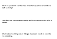 Childcare And Preschool Staff Interview Questions Template