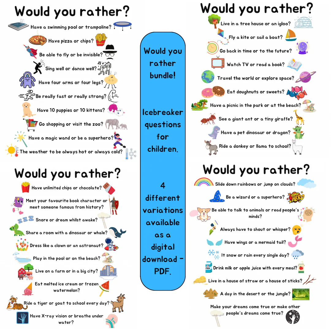 Children s would You Rather Icebreaker Game Etsy
