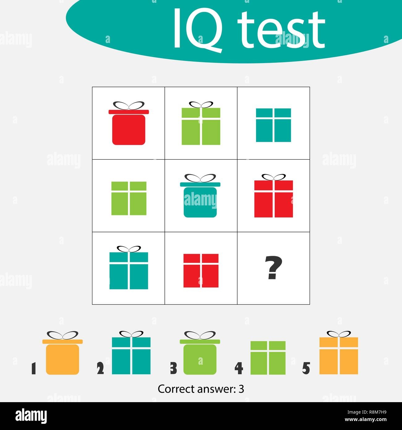 Choose Correct Answer IQ Test With Christmas Gift Boxes For Children Xmas Fun Education Game For Kids Preschool Worksheet Activity Task For The Development Of Logical Thinking Vector Illustration Stock Vector Image