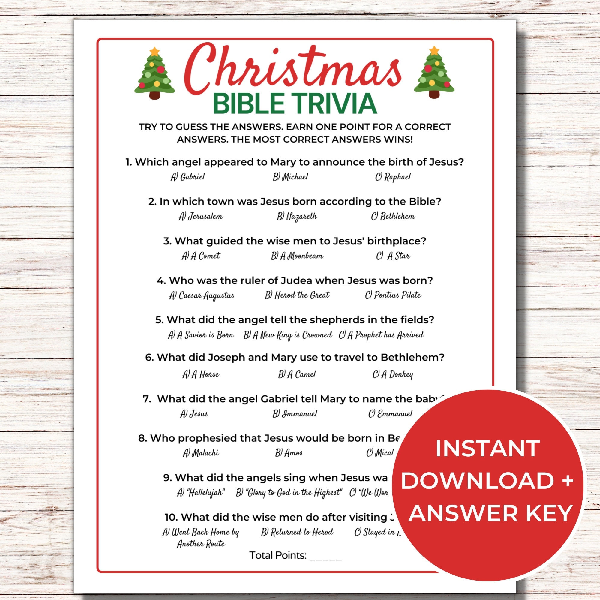 Christmas Bible Trivia Game Printable Christmas Games Fun Christmas Trivia Game For Kids And Adults Church Christmas Party Game Etsy