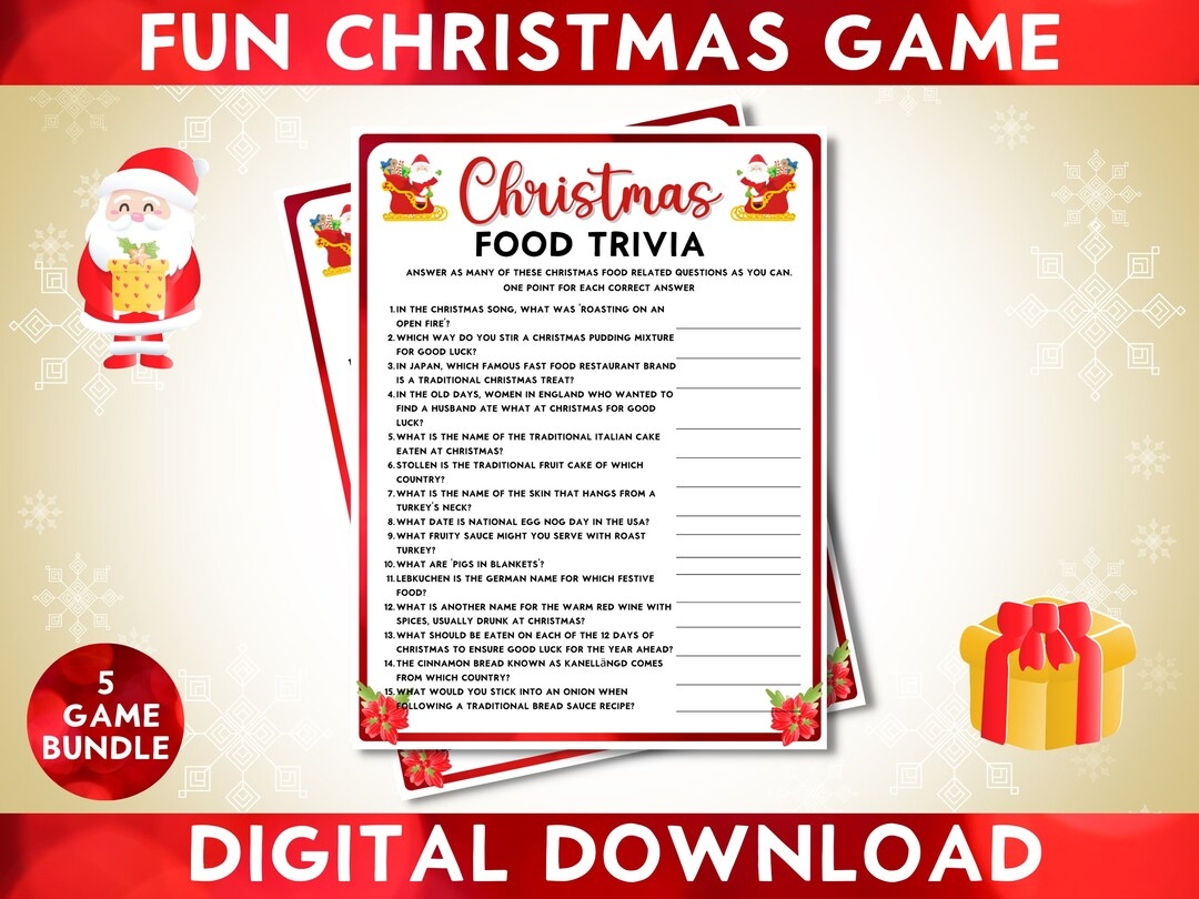 Christmas Food Trivia Quiz Printable Game Digital Download Party Game Festive Family Fun Etsy