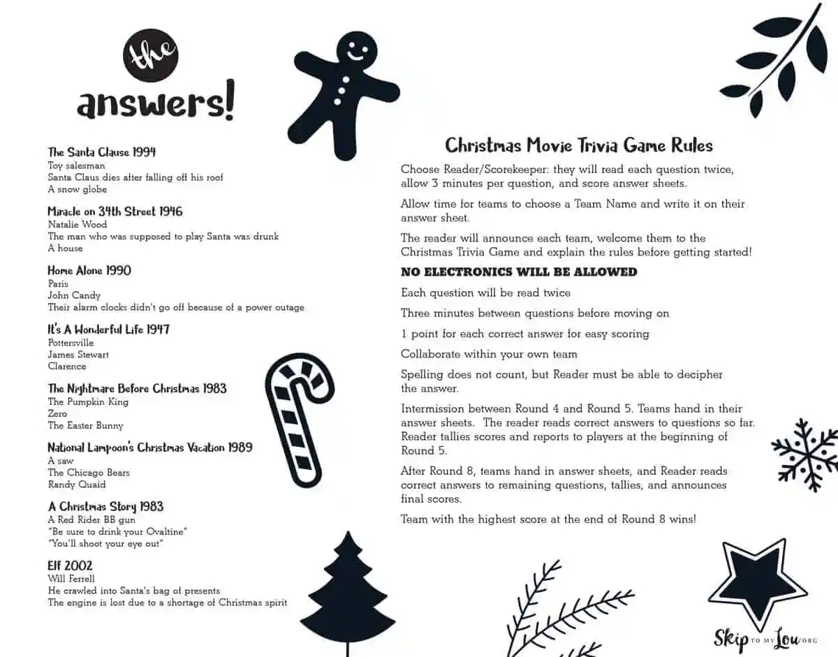 Movie Elf Printable Trivia with Answers