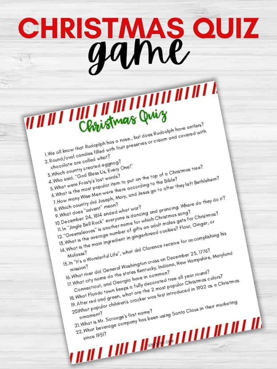Christmas Quiz Trivia Game Questions Free Printable SoFestive