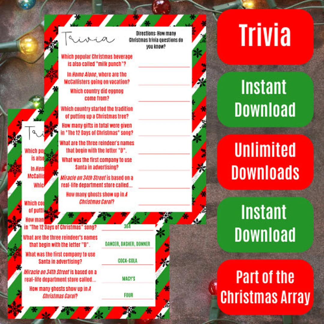 Christmas Themed Trivia with Answers Red And Green Stripes Etsy
