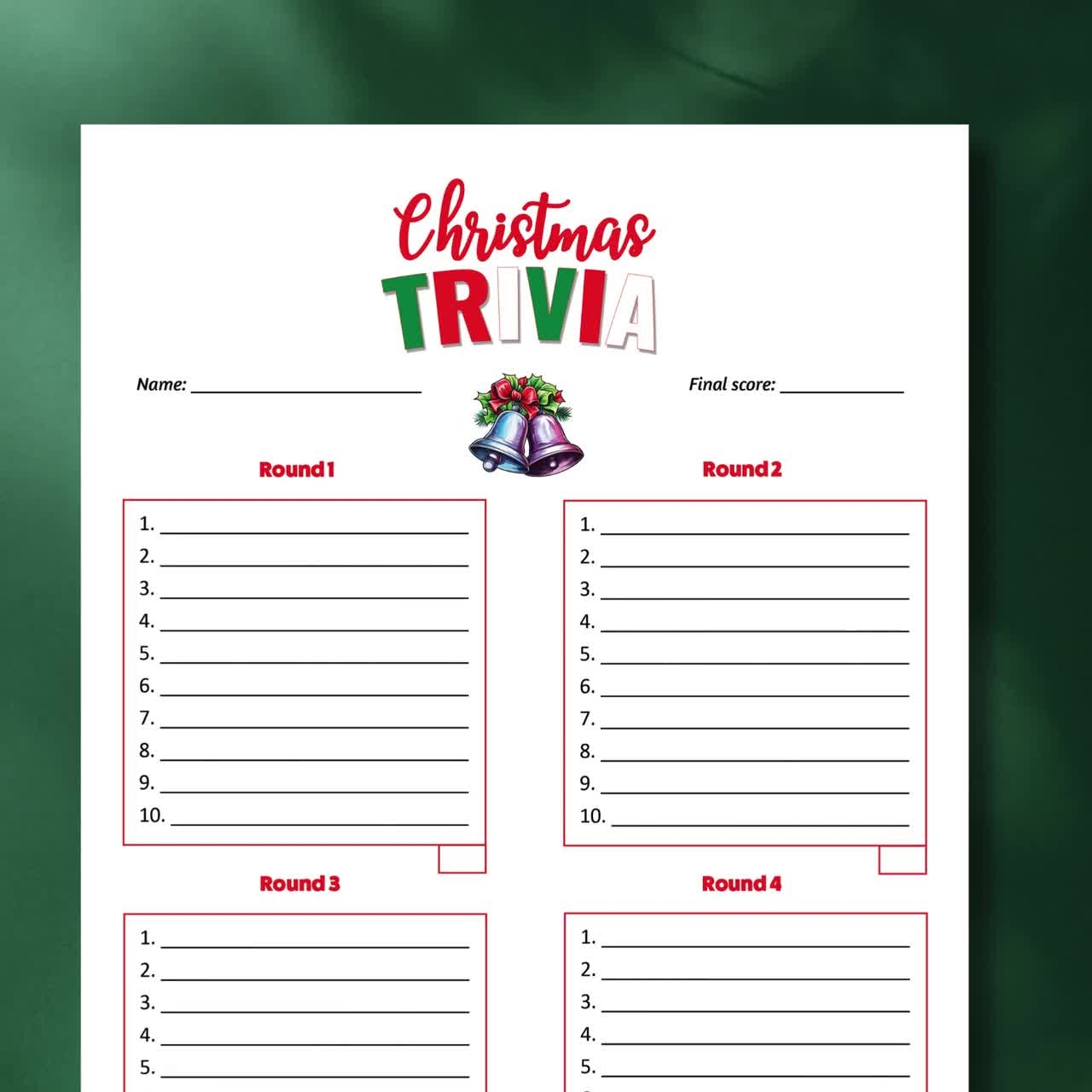 Christmas Trivia Answer Sheets Printable Trivia Sheet Set Of 4 Trivia Sheets Digital Download Holiday Trivia Night Etsy