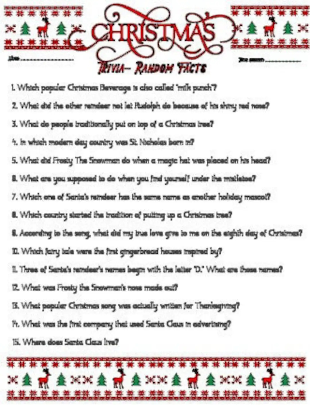Christmas Trivia digital File trivia Questions printable Trivia Christmas Fun Etsy