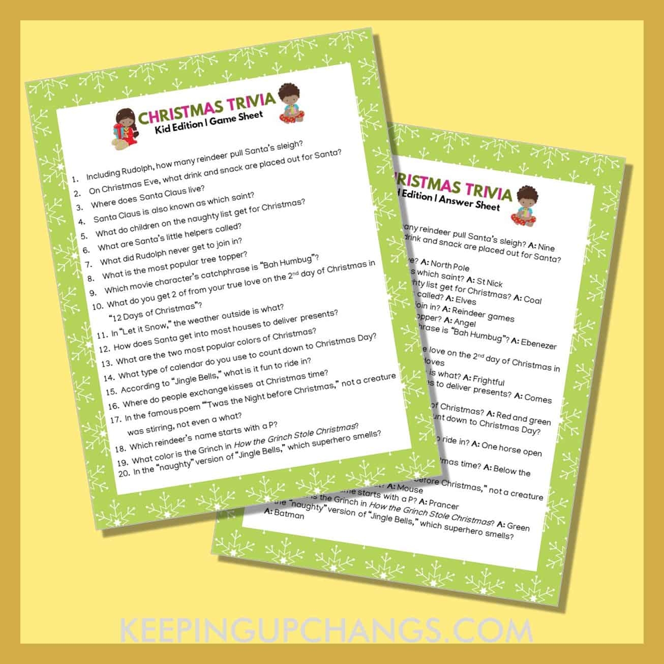 Christmas Trivia For Kids FREE Printable Game 
