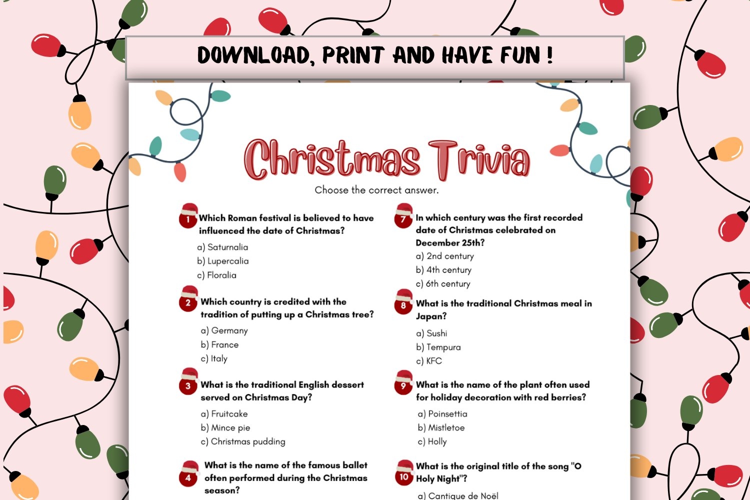Printable Christmas Trivia with Answers