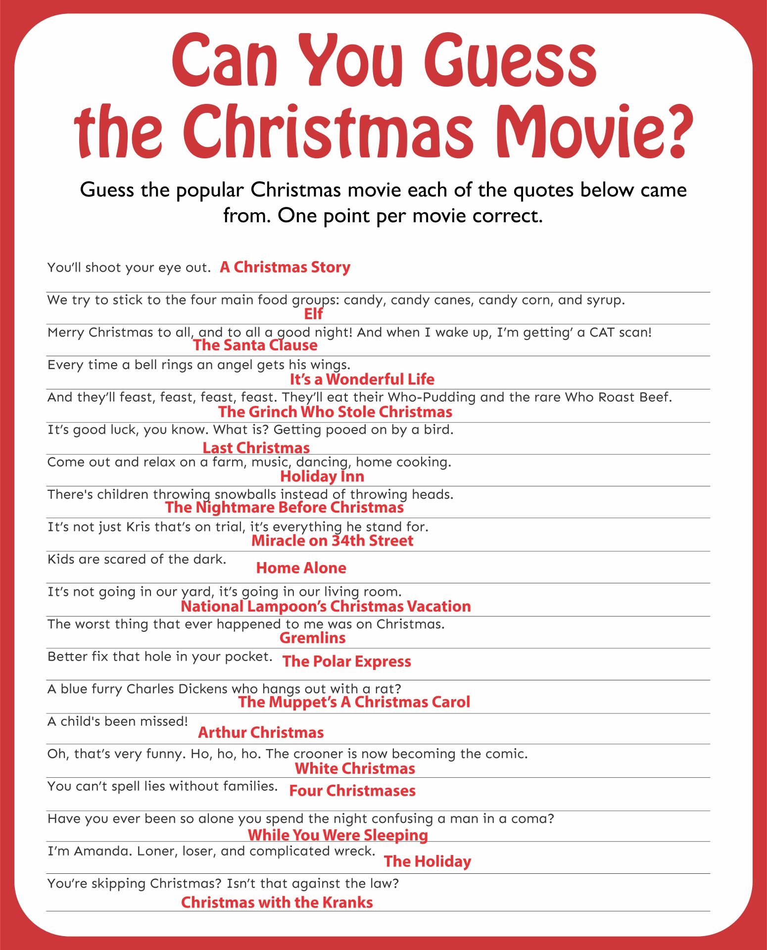 Christmas Trivia Questions 15 Free PDF Printables Printablee