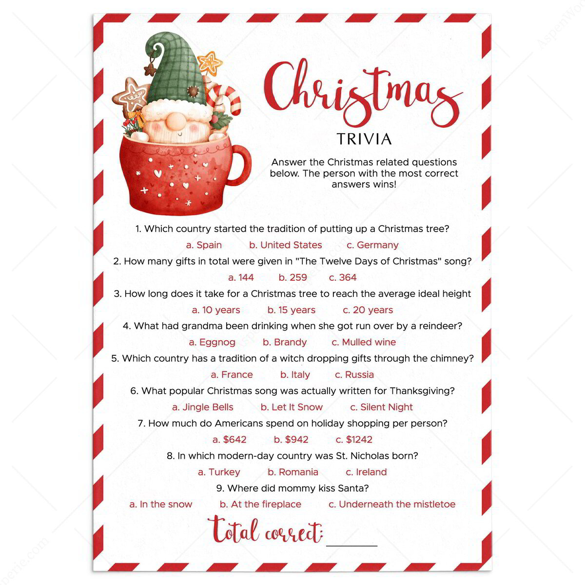 Christmas Trivia Questions And Answers Printable Game
