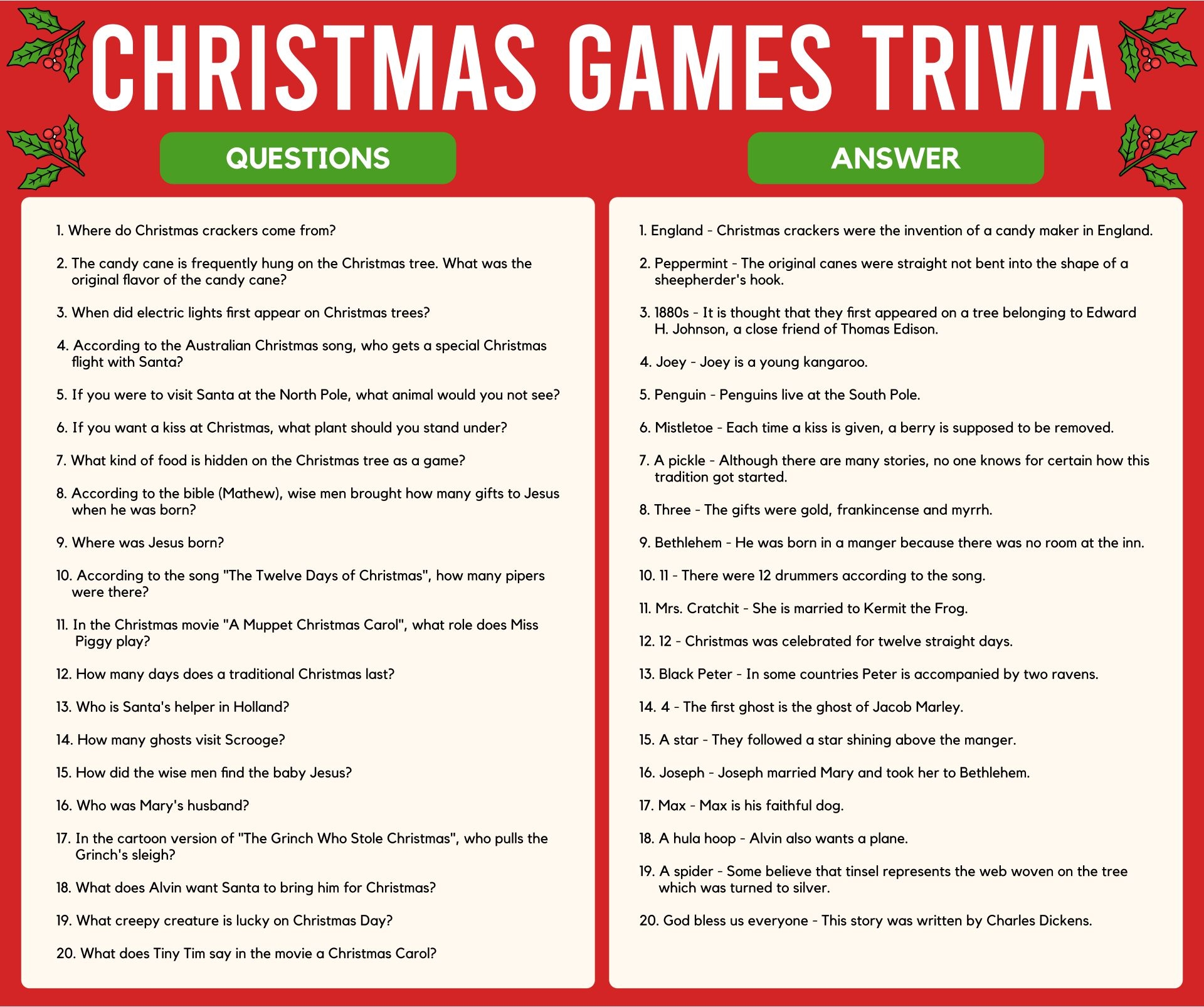 Christmas Trivia With Answers 15 Free PDF Printables Printablee