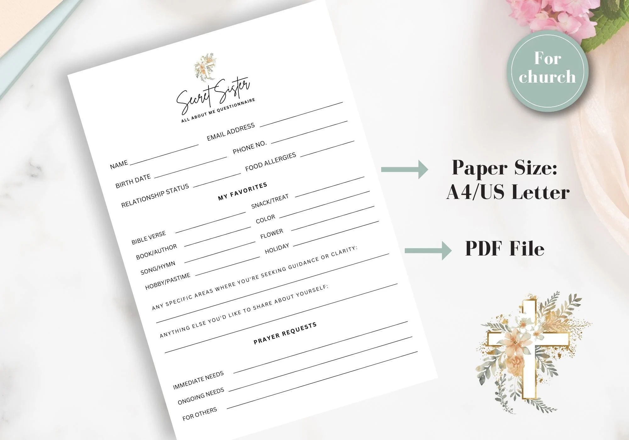Church Secret Sister Questionnaire Printable Secret Sister Survey Church Appreciation Church Gift Exchange Womens Ministry Secret Sister Etsy