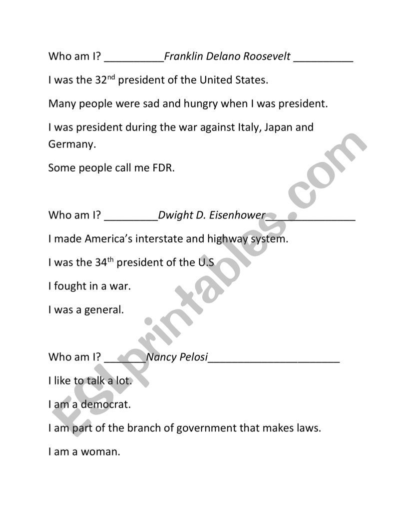 Citizenship Test People Review ESL Worksheet By Tate2859
