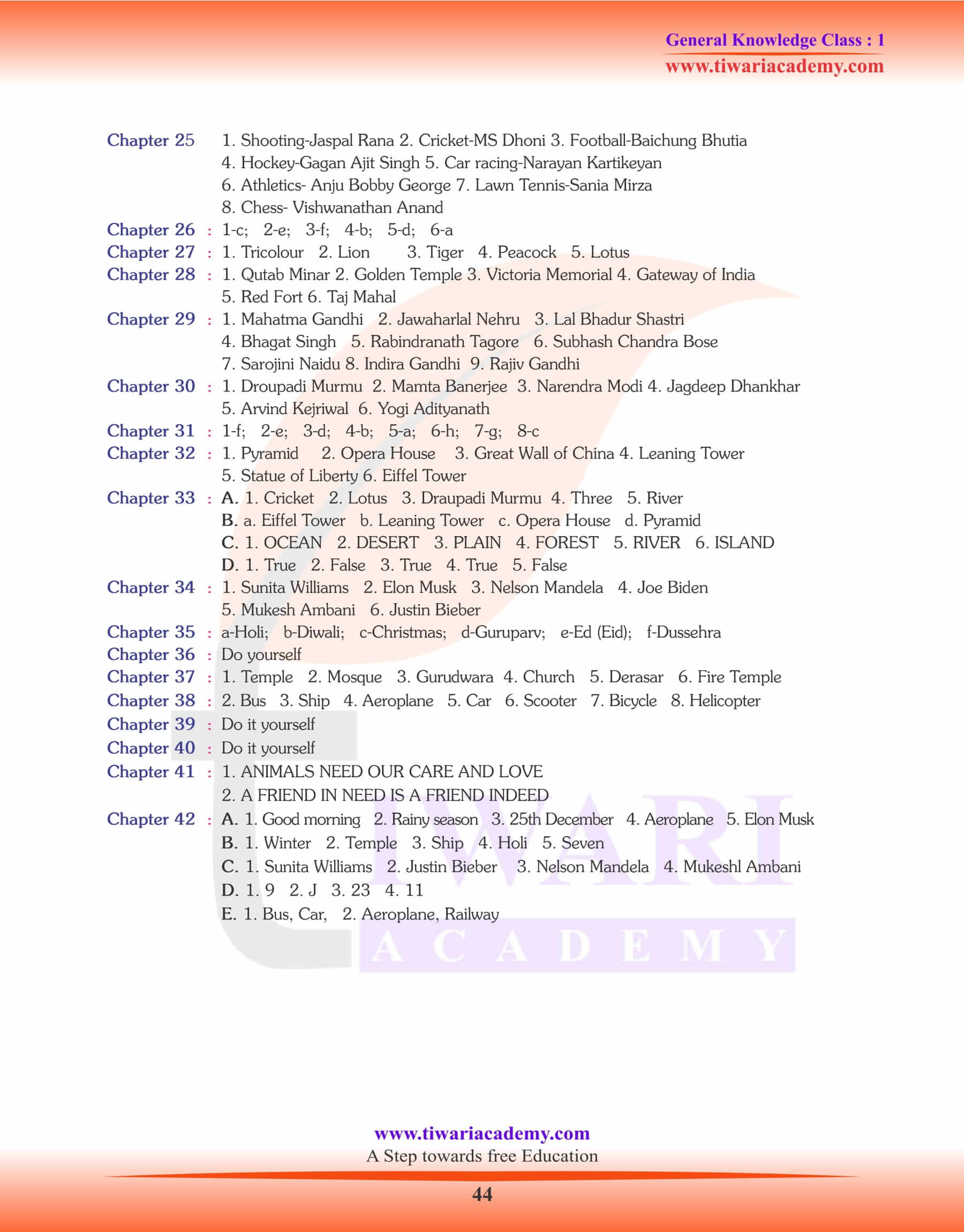 Class 1 GK General Knowledge Questions And Answers Book PDF
