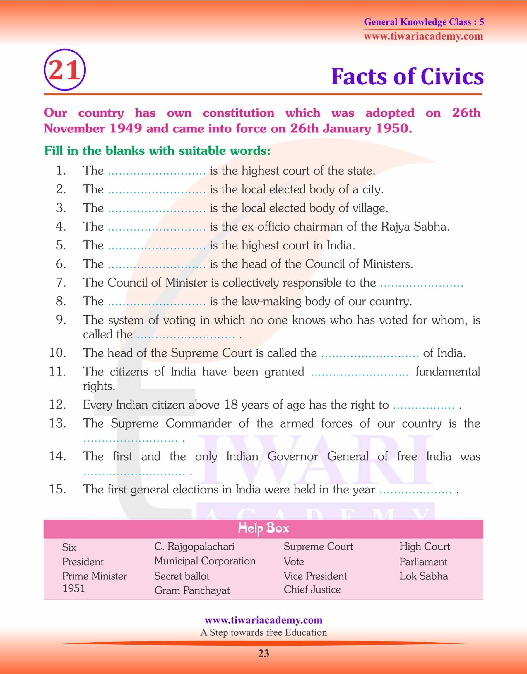 Class 5 General Knowledge Questions Answers Book In PDF