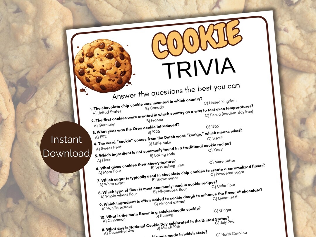 Cookie Trivia Game Cookie Quiz For Kids And Adults Cookie Themed Games Dessert Trivia Cookie Swap Game Valentine Christmas Party Game Etsy