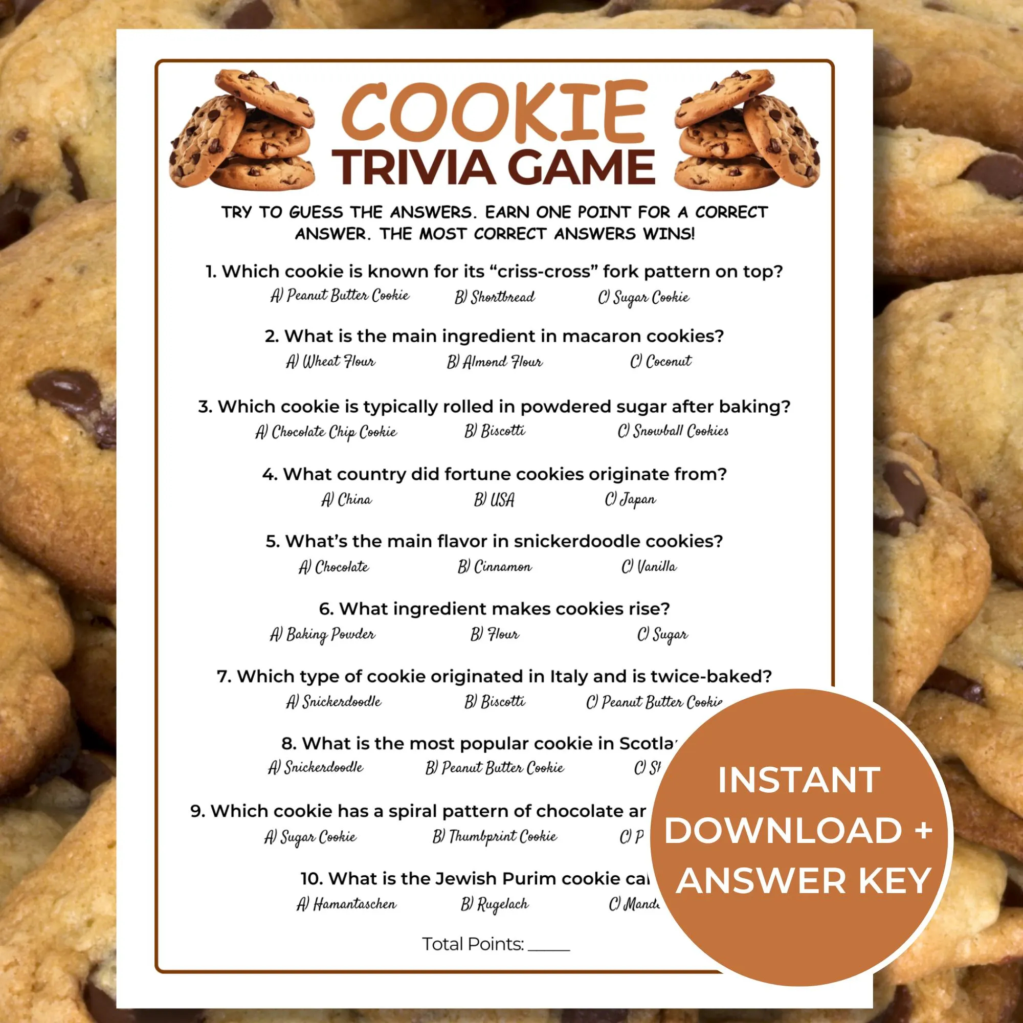 Cookie Trivia Game Printable Cookie Game Holiday Cookie Party Cookie Quiz For Kids And Adults Desert Trivia Etsy