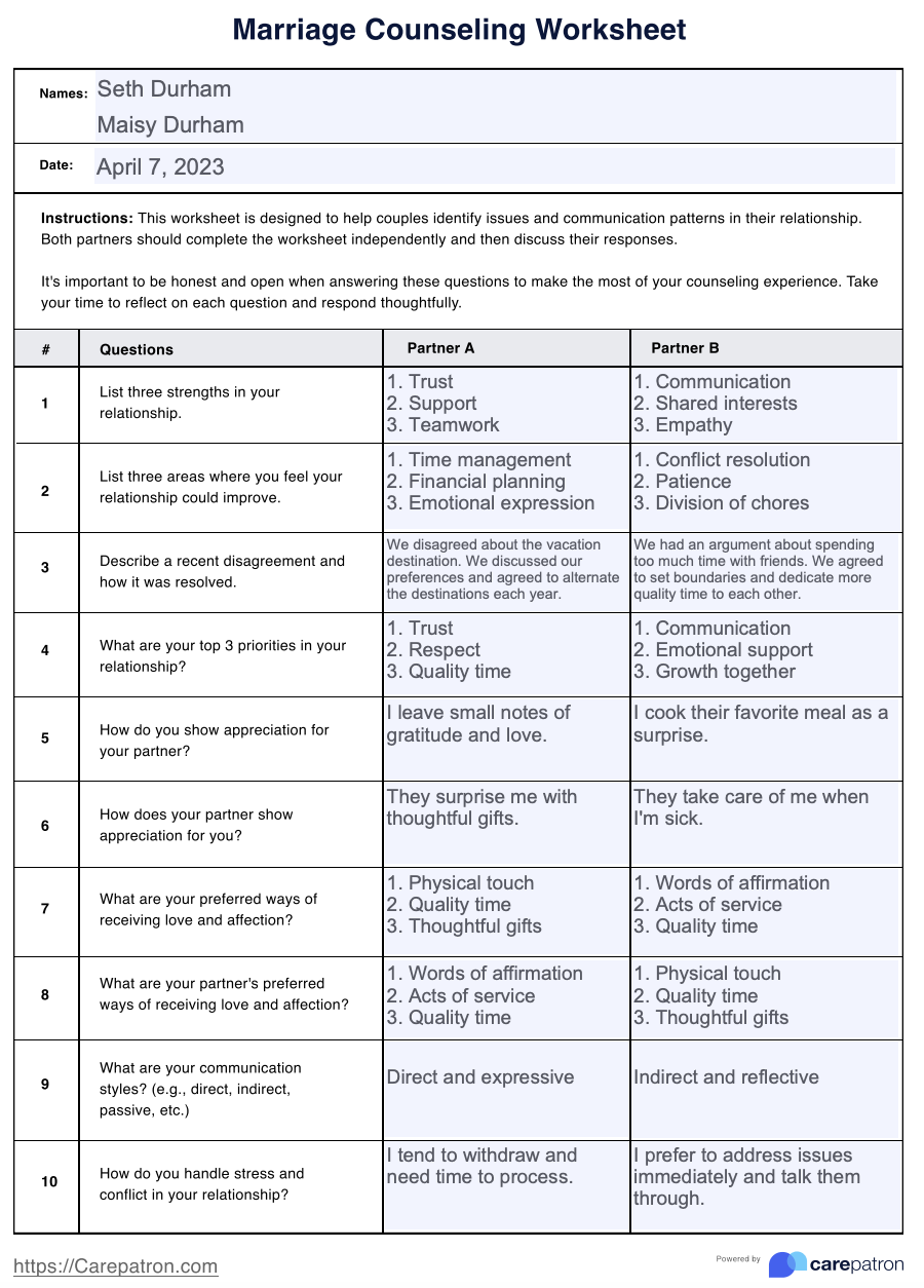 Premarital Counseling Questions Printable
