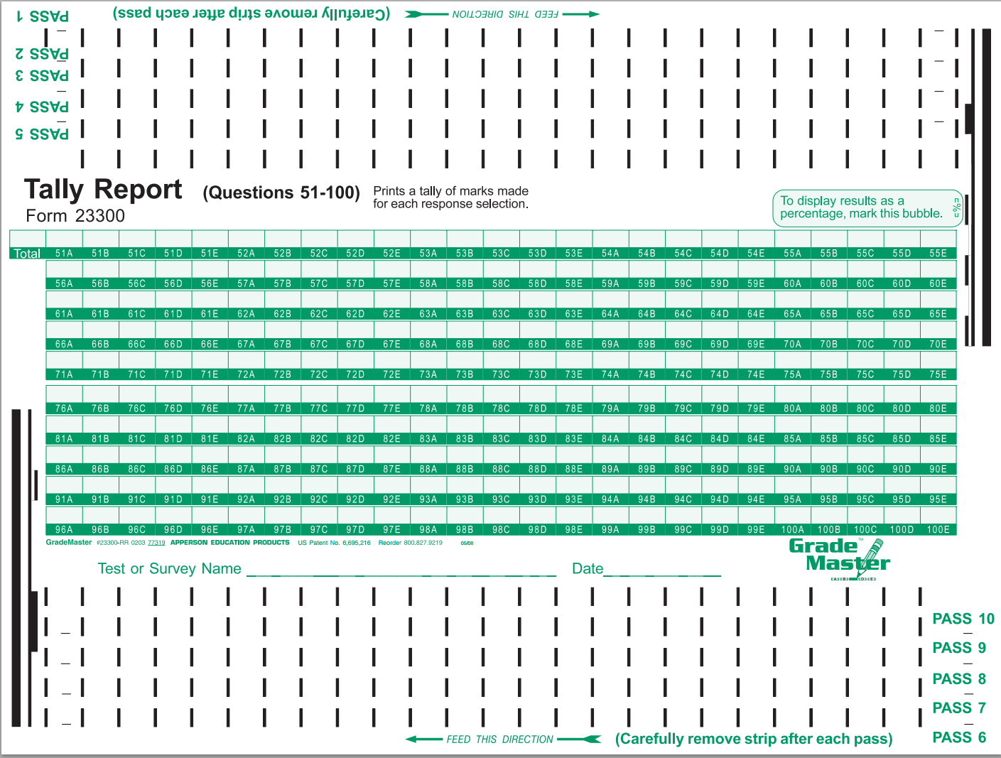 DataLink 600 Answer Sheets And Forms Tally Sheet Item 23300