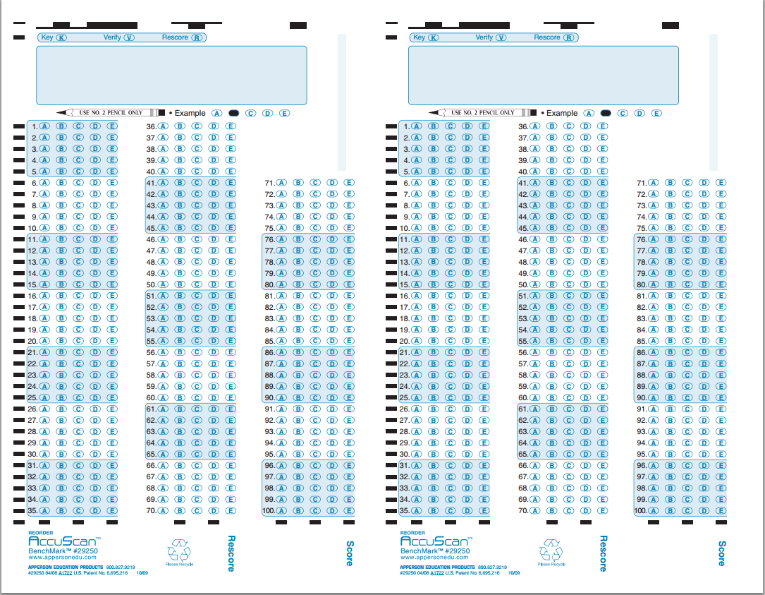 DataLink SideKick Answer Sheets And Forms Test Answer Sheet Item 29250