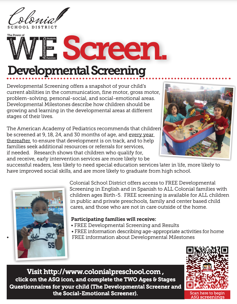 Developmental Screening ASQ Colonial Early Education Program