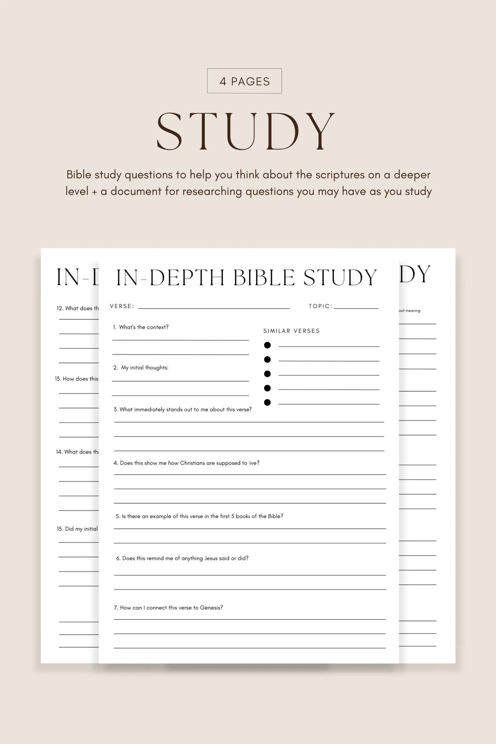 Digital In depth Bible Study Bible Study Worksheet 2023 Bible Study Journal Bible Study Planner Bible Study Questions Christian Printable Etsy