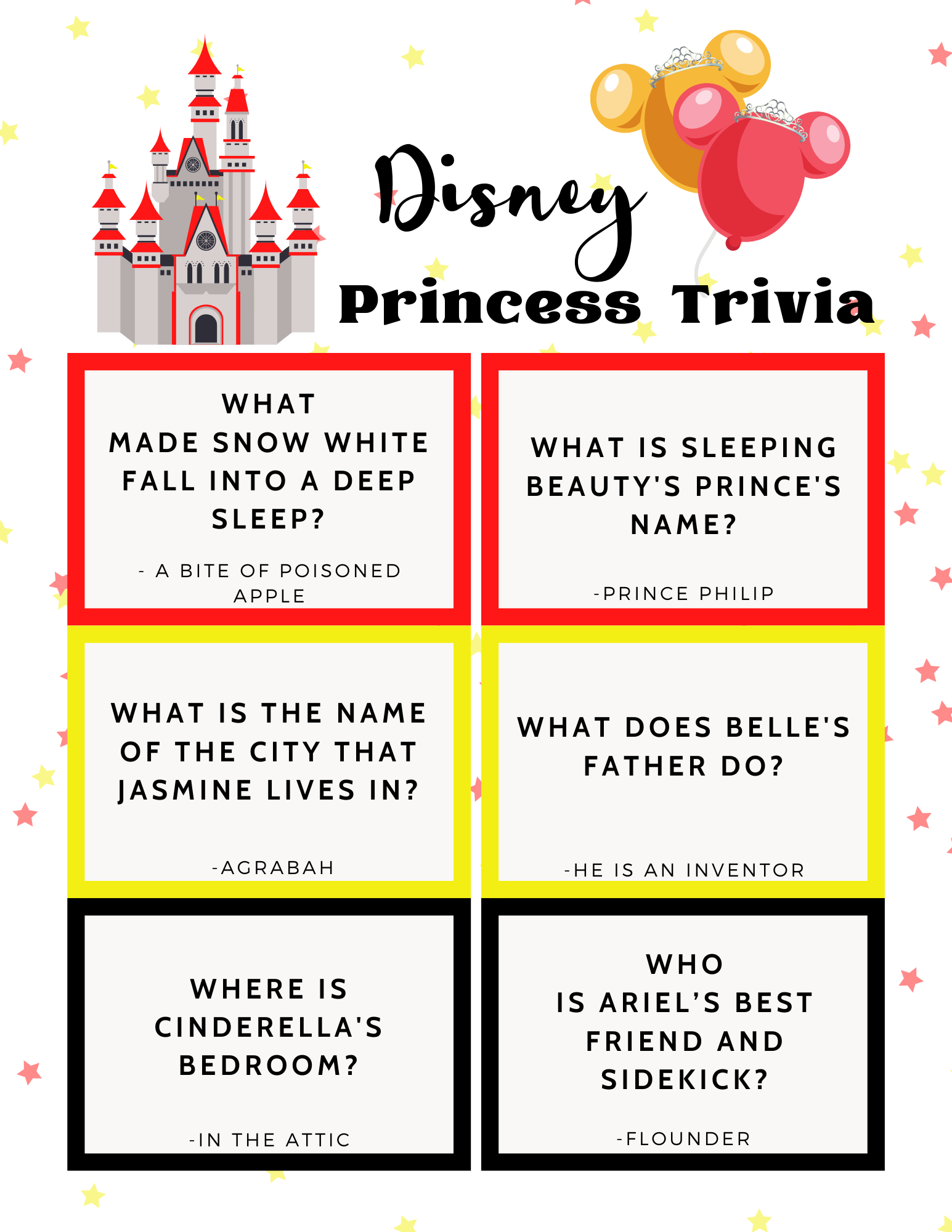Disney Princess Trivia Quiz Questions FREE PRINTABLE The Life Of Spicers