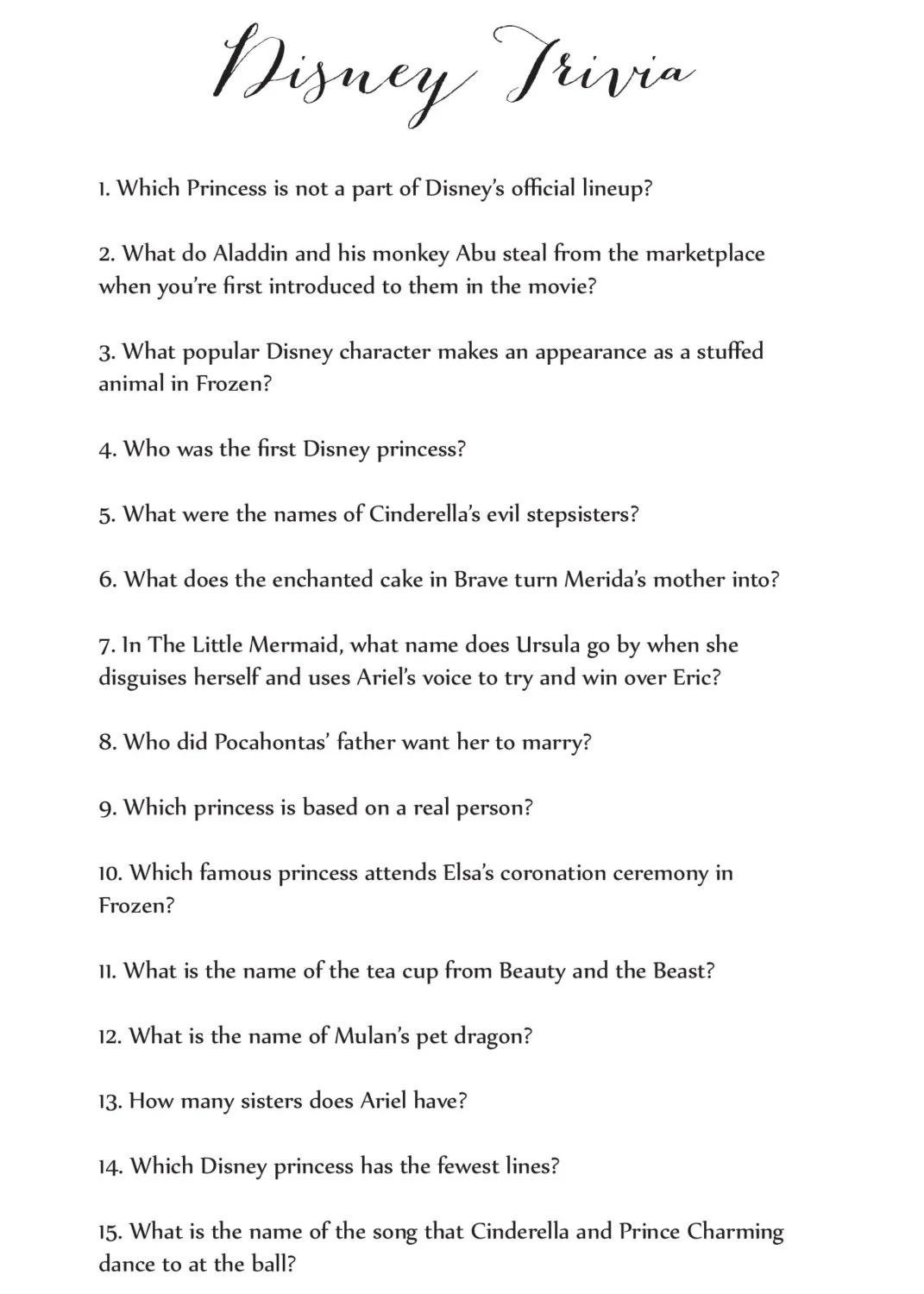 Disney Trivia Game Etsy