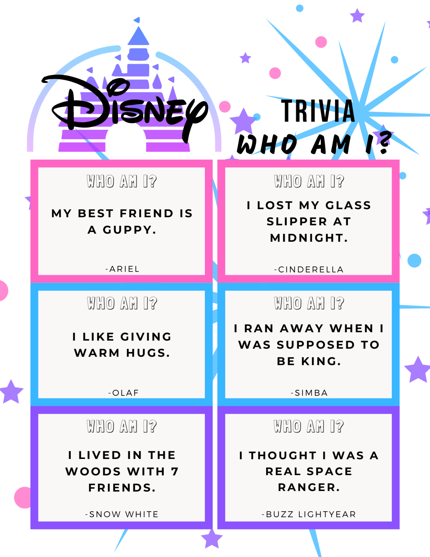 Disney Who Am I Game Printable