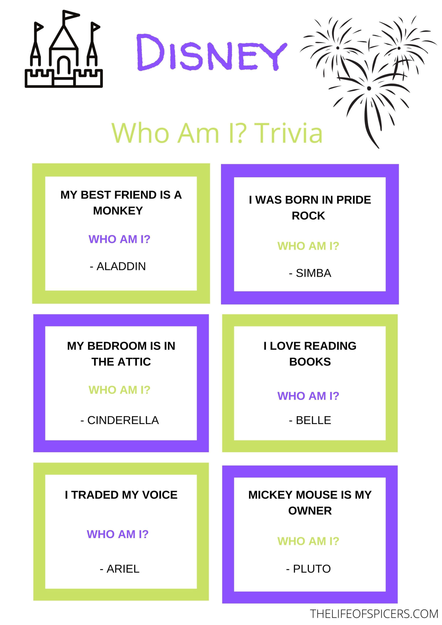 Disney Who Am I Quiz FREE PRINTABLE The Life Of Spicers