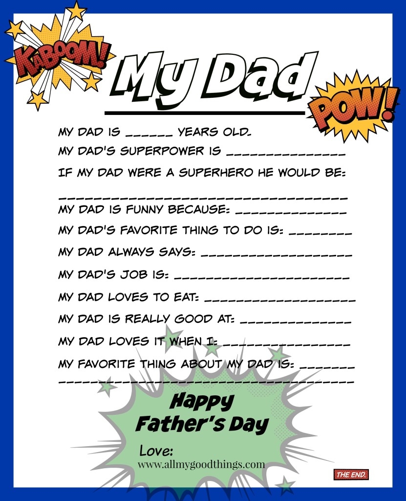 All About Dad Questionaire Printable