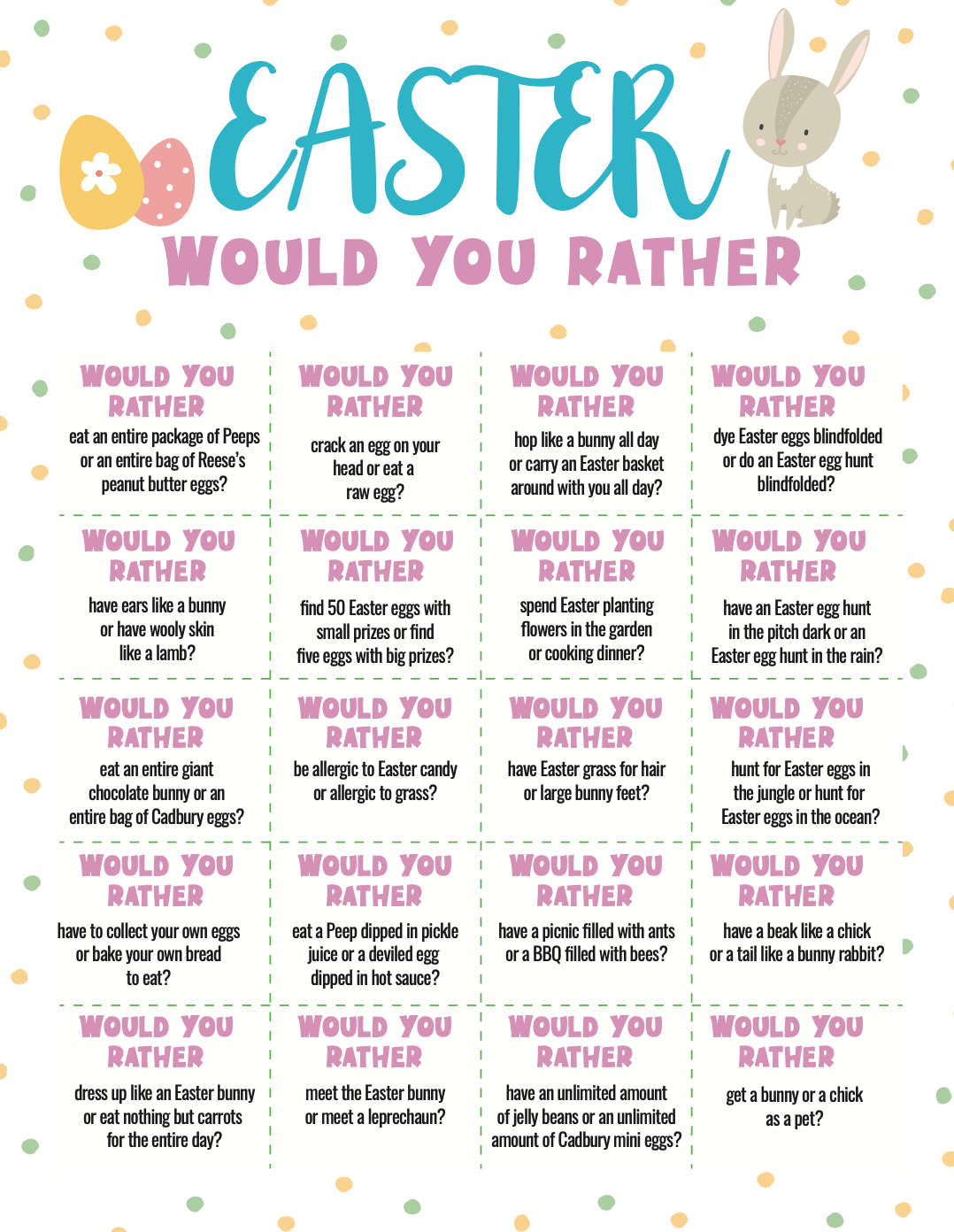 Easter Would You Rather Questions Free Printable Play Party Plan