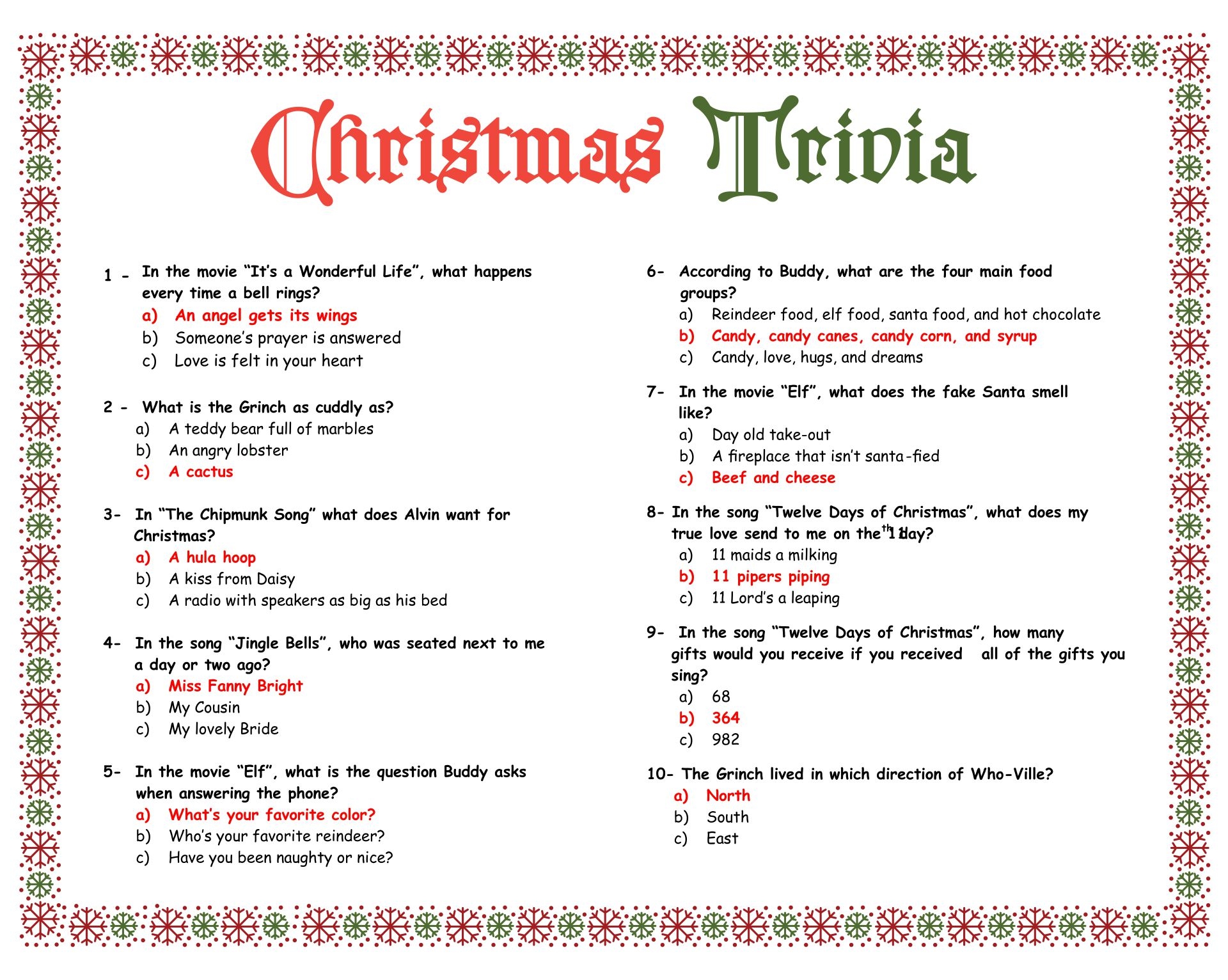 Easy Christmas Trivia 13 Free PDF Printables Printablee