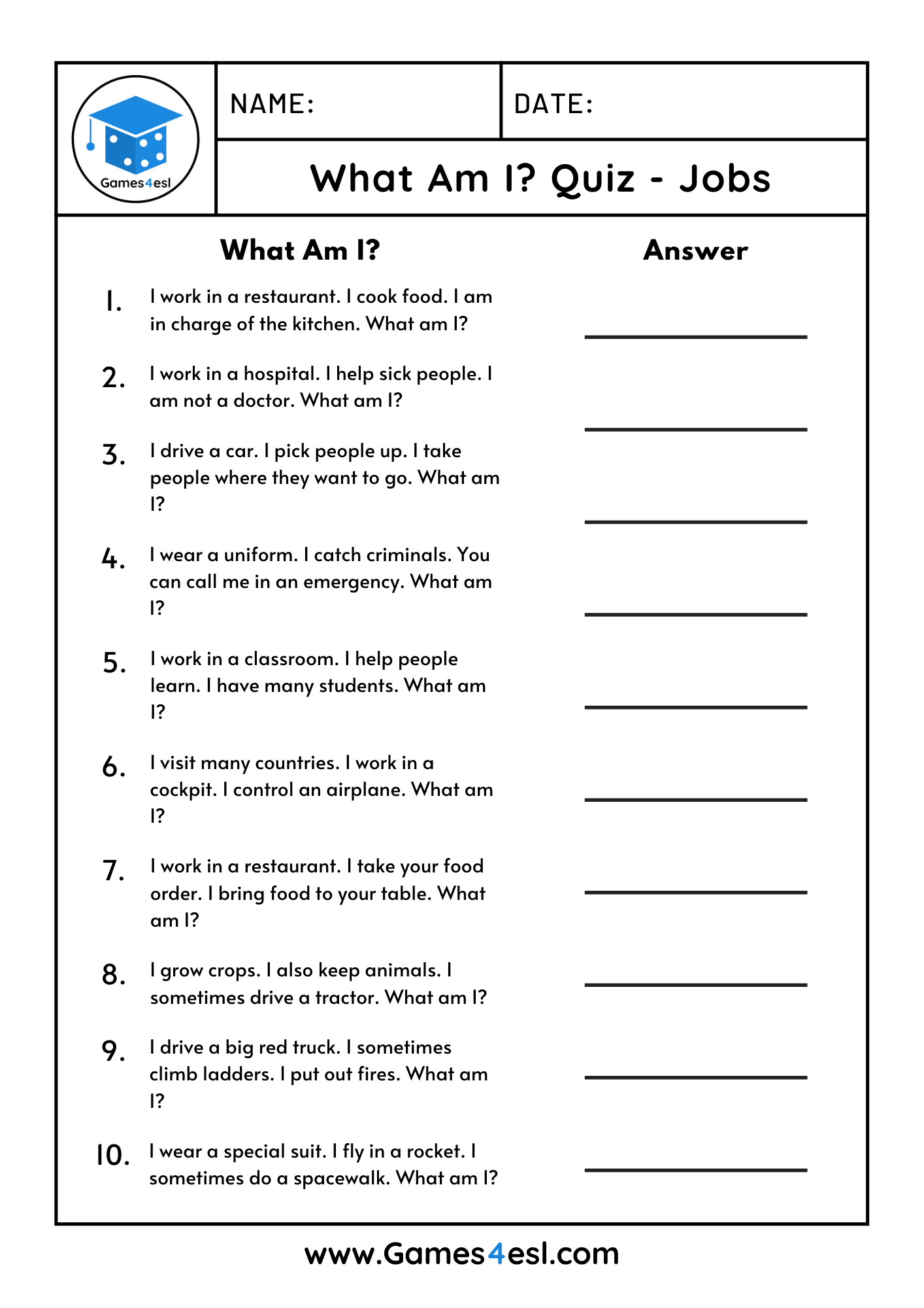 Simple English Questions for Kids Printable