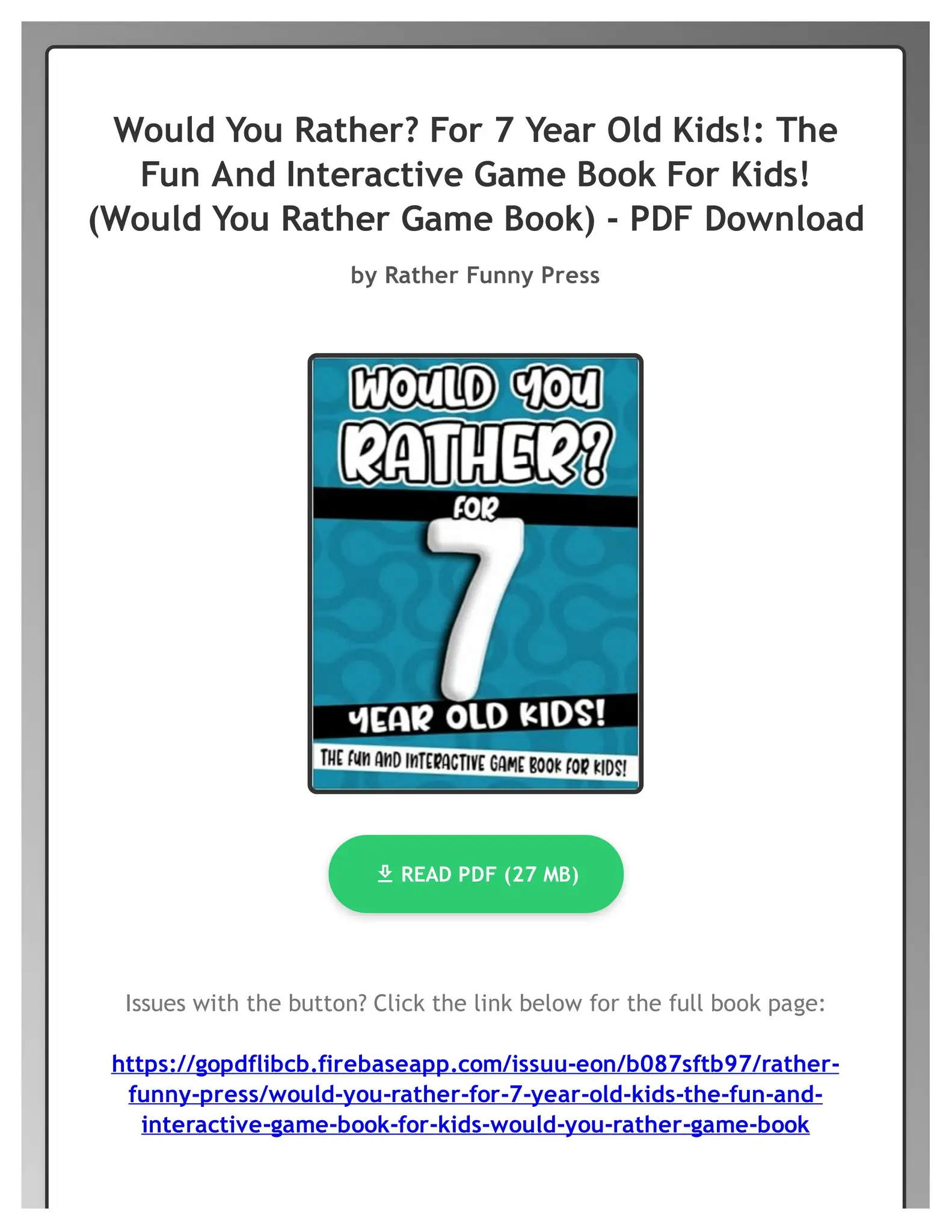 Ebook Would You Rather For 7 Year Old Kids The Fun And Interactive Game Book For Kids Would You By AnnettaDibbertmr Issuu